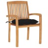 Chaises de jardin empilables avec coussins lot de 4 Teck solide 