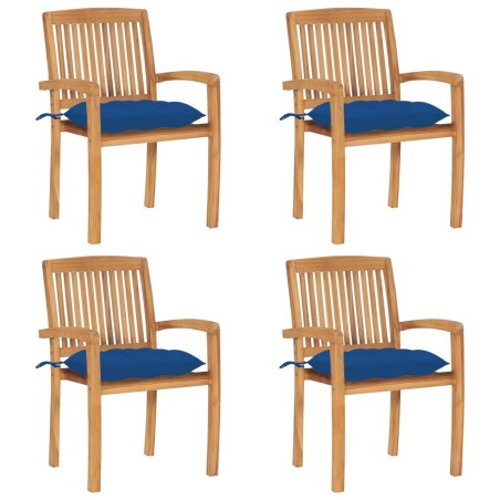 Chaises de jardin empilables avec coussins lot de 4 Teck solide 