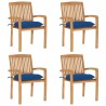 Chaises de jardin empilables avec coussins lot de 4 Teck solide 