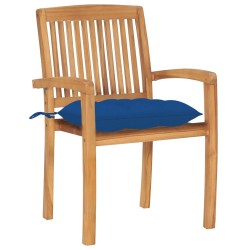 Chaises de jardin empilables avec coussins lot de 4 Teck solide 
