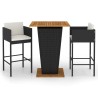 Ensemble de bar de jardin 3 pcs et coussins Résine tressée Noir 