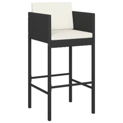 Ensemble de bar de jardin 3 pcs et coussins Résine tressée Noir 