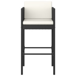 Ensemble de bar de jardin 3 pcs et coussins Résine tressée Noir 