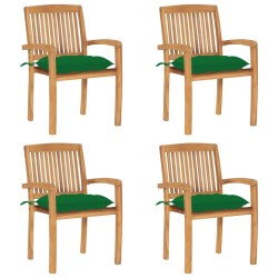 Chaises de jardin empilables avec coussins lot de 4 Teck solide 