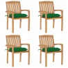 Chaises de jardin empilables avec coussins lot de 4 Teck solide 