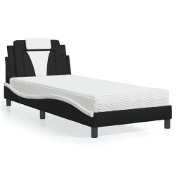 Lit avec matelas noir et blanc 90x190 cm similicuir 