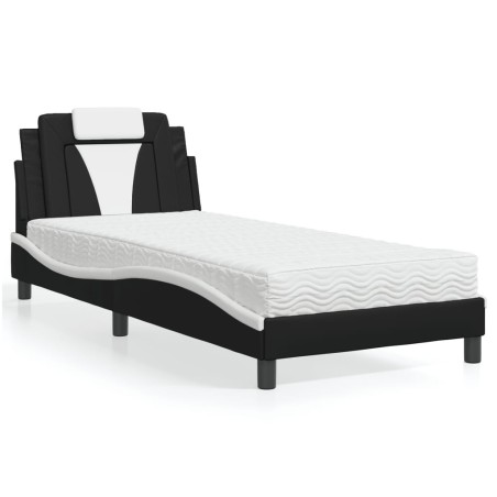 Lit avec matelas noir et blanc 90x190 cm similicuir 