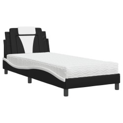 Lit avec matelas noir et blanc 90x190 cm similicuir 