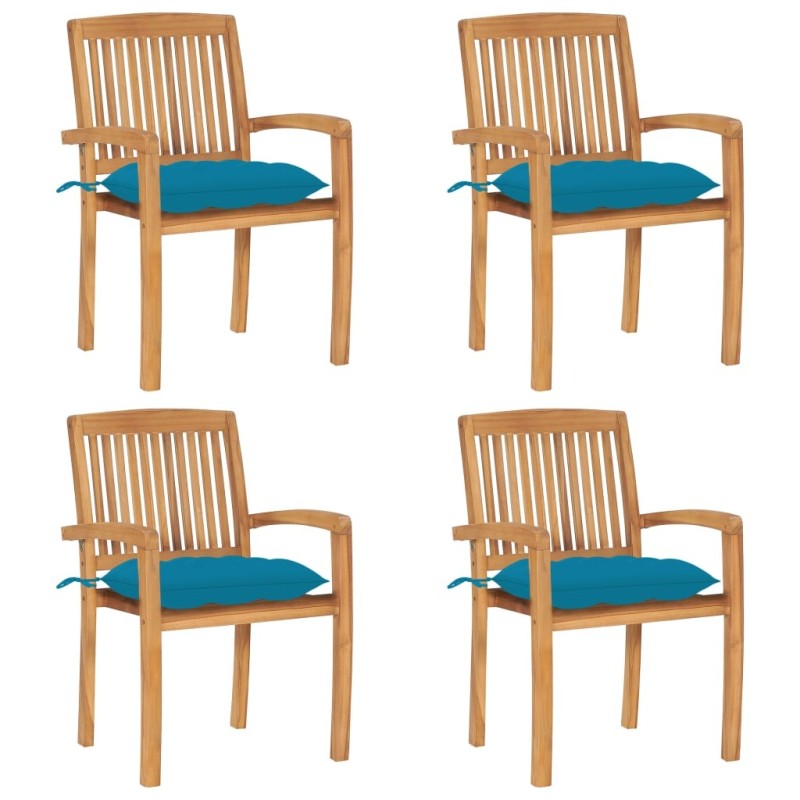 Chaises de jardin empilables avec coussins lot de 4 Teck solide 