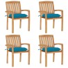 Chaises de jardin empilables avec coussins lot de 4 Teck solide 