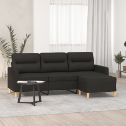 Canapé à 3 places avec repose-pieds Noir 180 cm Tissu 