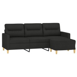 Canapé à 3 places avec repose-pieds Noir 180 cm Tissu 