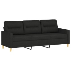 Canapé à 3 places avec repose-pieds Noir 180 cm Tissu 
