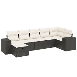 Salon de jardin 7 pcs avec coussins noir résine tressée 