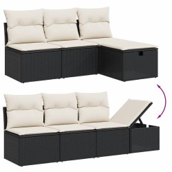 Salon de jardin 7 pcs avec coussins noir résine tressée 