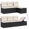 Salon de jardin 7 pcs avec coussins noir résine tressée 