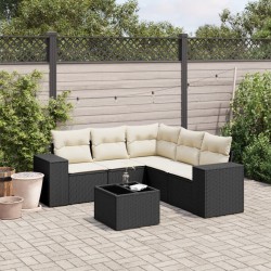 Salon de jardin 6 pcs avec coussins noir résine tressée 