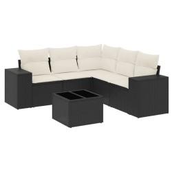 Salon de jardin 6 pcs avec coussins noir résine tressée 