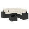 Salon de jardin 6 pcs avec coussins noir résine tressée 