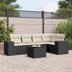 Salon de jardin 6 pcs avec coussins noir résine tressée 