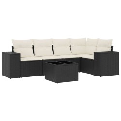 Salon de jardin 6 pcs avec coussins noir résine tressée 