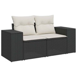 Salon de jardin 6 pcs avec coussins noir résine tressée 