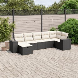 Salon de jardin 7 pcs avec coussins noir résine tressée 