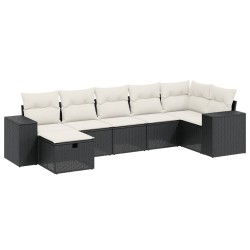 Salon de jardin 7 pcs avec coussins noir résine tressée 