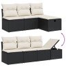 Salon de jardin 7 pcs avec coussins noir résine tressée 