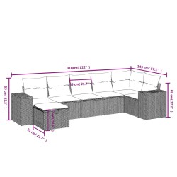 Salon de jardin 7 pcs avec coussins noir résine tressée 