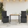 Ensemble à manger de jardin avec coussins 3 pcs Noir 
