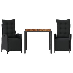 Ensemble à manger de jardin avec coussins 3 pcs Noir 
