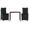 Ensemble à manger de jardin avec coussins 3 pcs Noir 