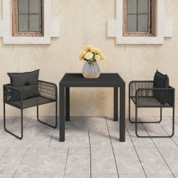 Ensemble à manger de jardin 3 pcs PVC résine tressée noir 