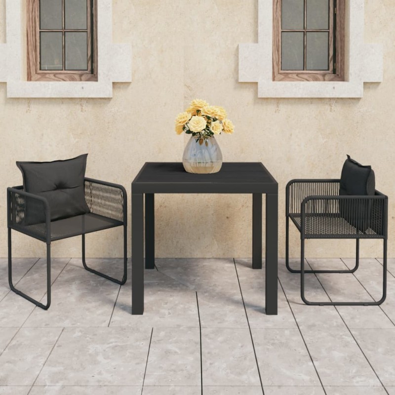 Ensemble à manger de jardin 3 pcs PVC résine tressée noir 