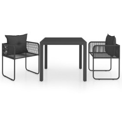 Ensemble à manger de jardin 3 pcs PVC résine tressée noir 