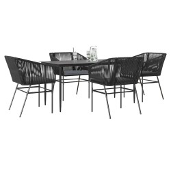 Ensemble à manger de jardin et coussins 5 pcs noir rotin verre 