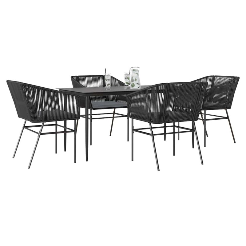 Ensemble à manger de jardin et coussins 5 pcs noir rotin verre 