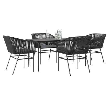 Ensemble à manger de jardin et coussins 5 pcs noir rotin verre 