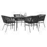 Ensemble à manger de jardin et coussins 5 pcs noir rotin verre 