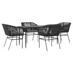 Ensemble à manger de jardin et coussins 5 pcs noir rotin verre 