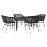 Ensemble à manger de jardin et coussins 5 pcs noir rotin verre 