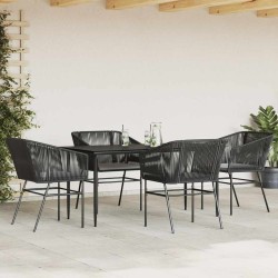 Ensemble à manger de jardin et coussins 5 pcs noir rotin verre 