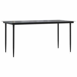 Ensemble à manger de jardin et coussins 5 pcs noir rotin verre 