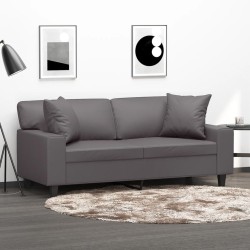 Canapé 2 places avec oreillers décoratifs gris 140cm similicuir 