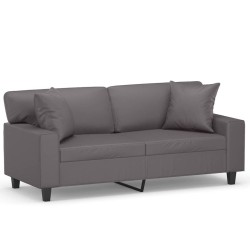 Canapé 2 places avec oreillers décoratifs gris 140cm similicuir 