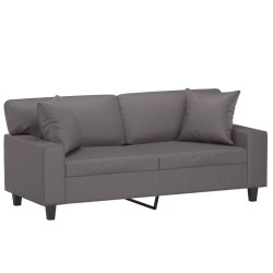 Canapé 2 places avec oreillers décoratifs gris 140cm similicuir 