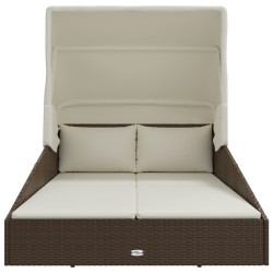 Transat avec toit pliable marron 200x114x128 cm résine tressée 