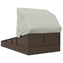 Transat avec toit pliable marron 200x114x128 cm résine tressée 