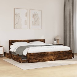 Cadre de lit avec tête de lit sans matelas chêne fumé 180x200cm 